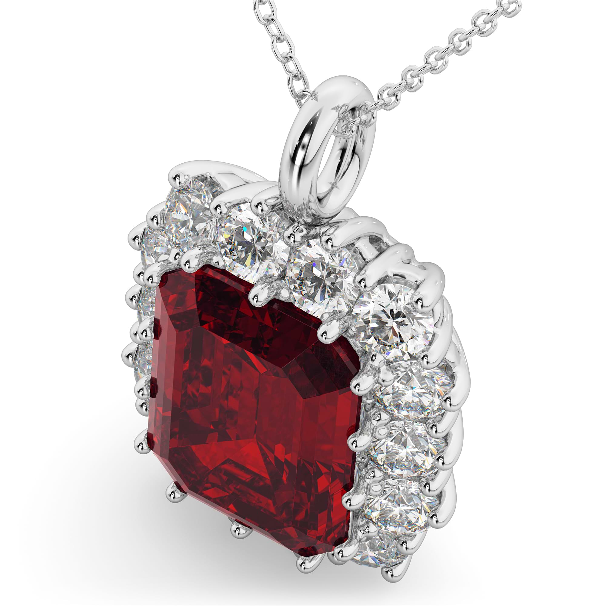 Emerald Cut Ruby & Diamond Pendant 14k White Gold (5.68ct)