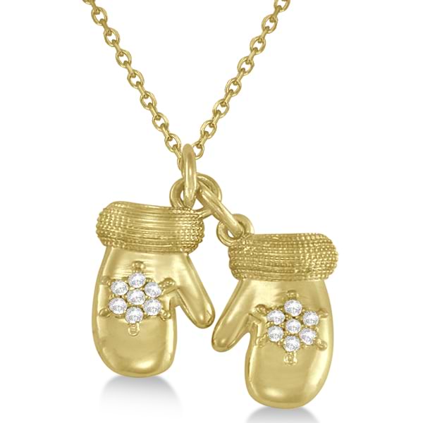 Mittens Pendant Necklace Diamond Snowflake14k Yellow Gold (0.07ct)