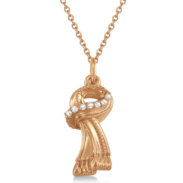 Scarf Necklace Pendant Diamond Accented 14k Pink Gold (0.04ct)