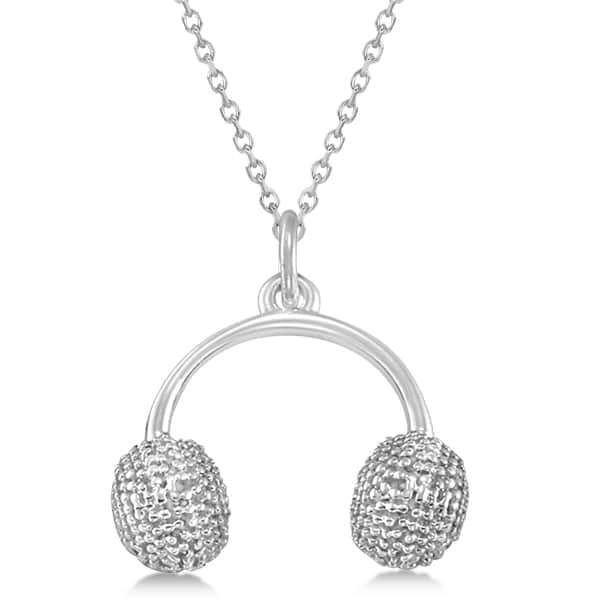 Earmuffs Pendant Necklace Plain Metal 14k White Gold