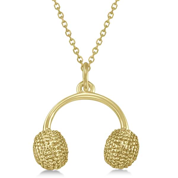 Earmuffs Pendant Necklace Plain Metal 14k Yellow Gold