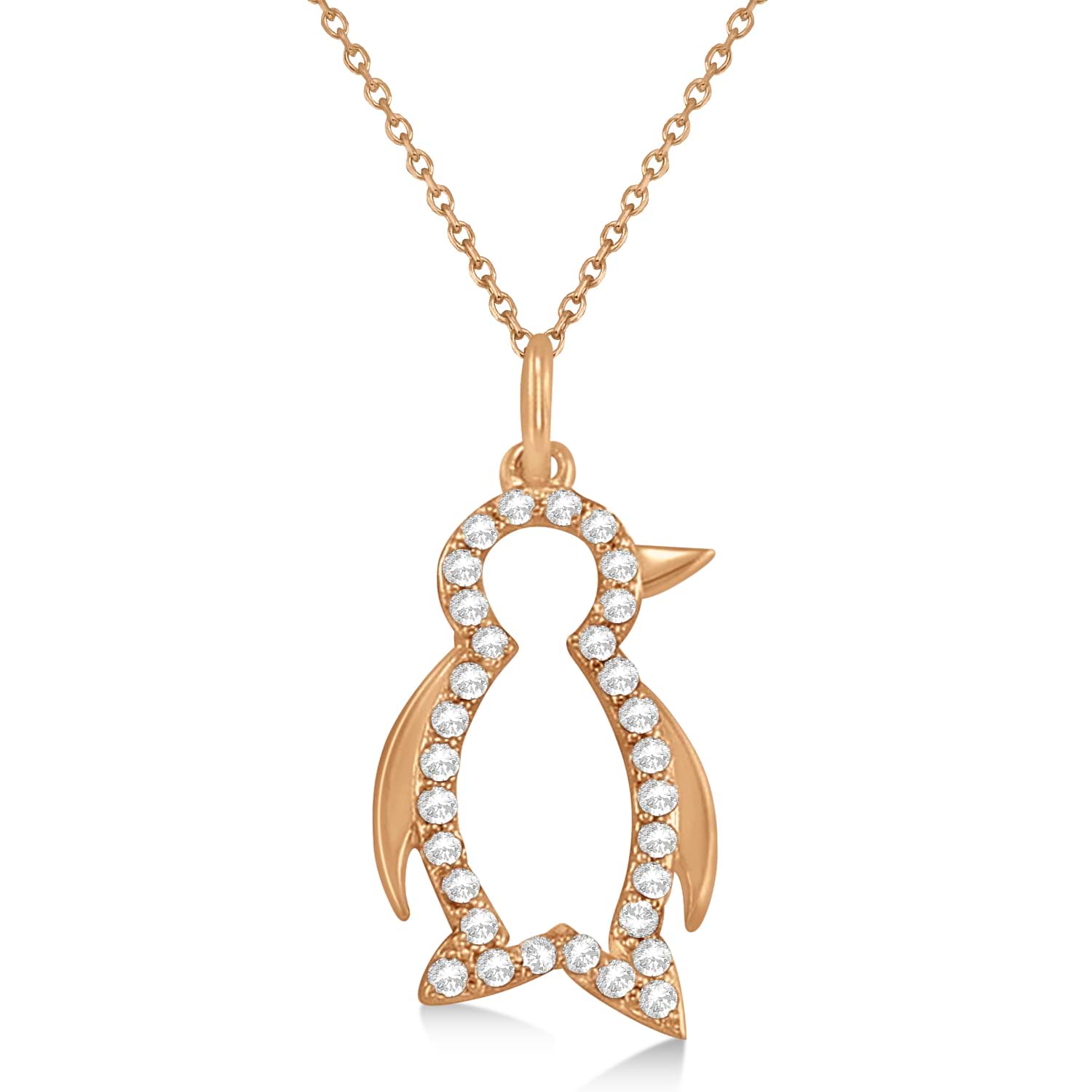 Pave Diamond Penguin Pendant Necklace 14K White Gold (0.61ct) - IP263