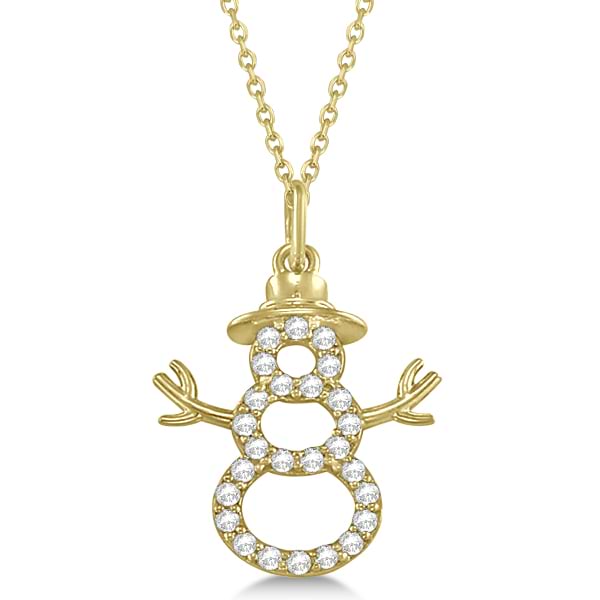 Snowman Diamond Necklace Pendant Diamond Accented14k Yellow Gold (0.13ct)