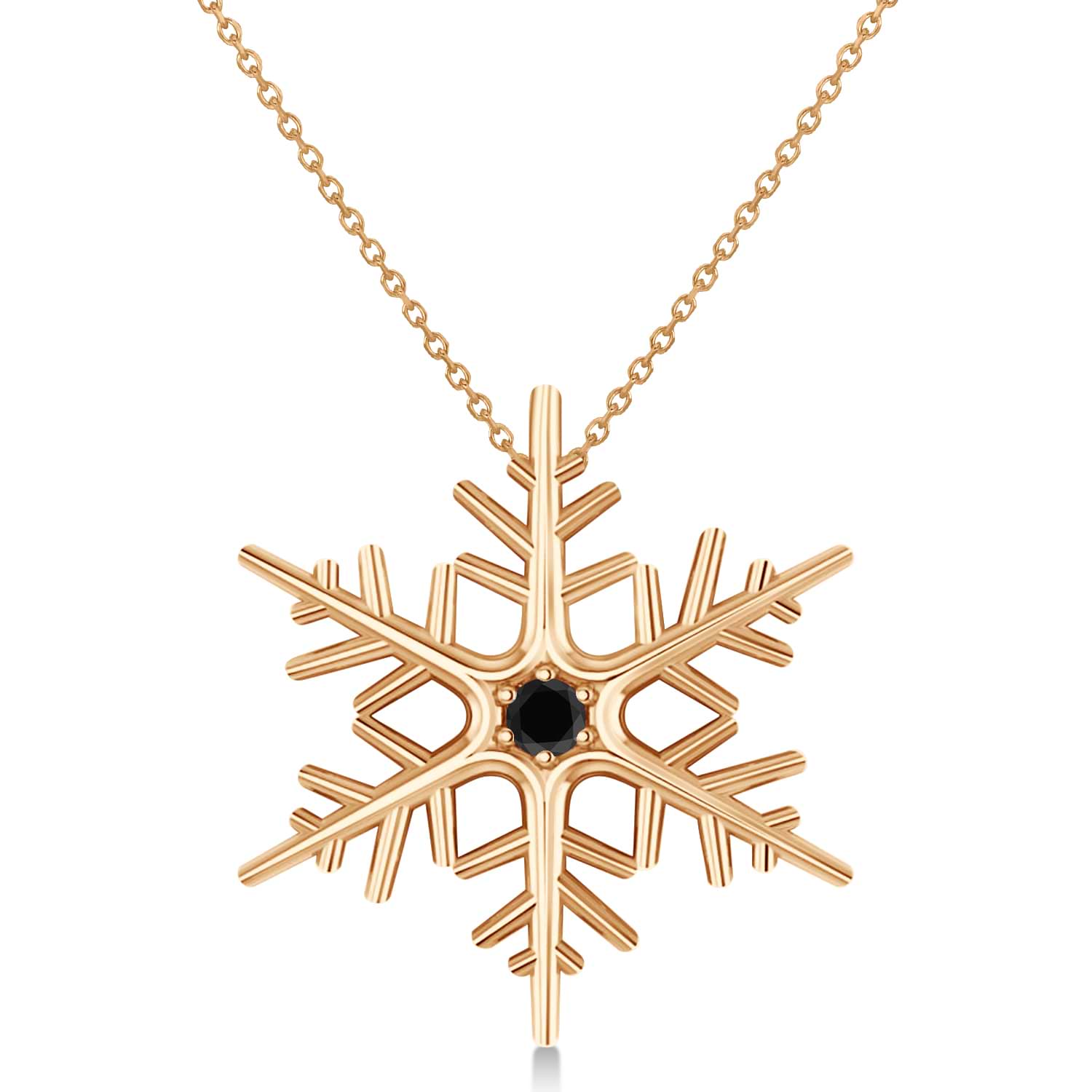 Black Diamond Winter Snowflake Pendant Necklace 14k Rose Gold (0.04ct)