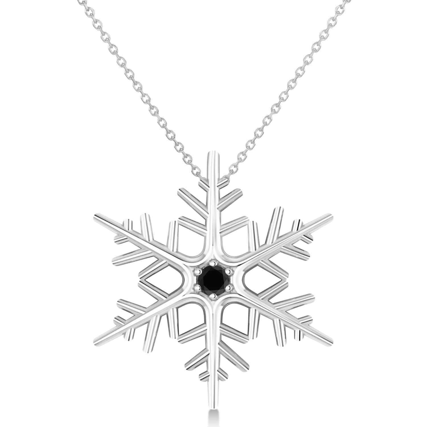 Black Diamond Winter Snowflake Pendant Necklace 14k White Gold (0.04ct)
