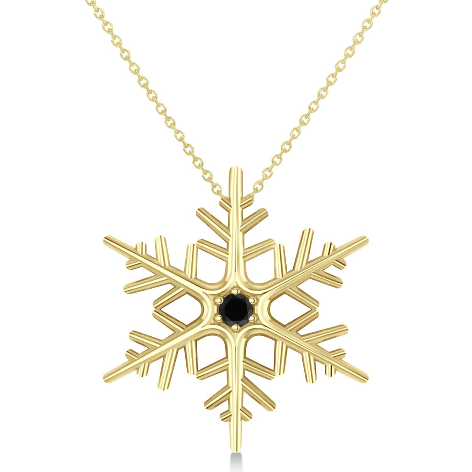 Black Diamond Winter Snowflake Pendant Necklace 14k Yellow Gold (0.04ct)