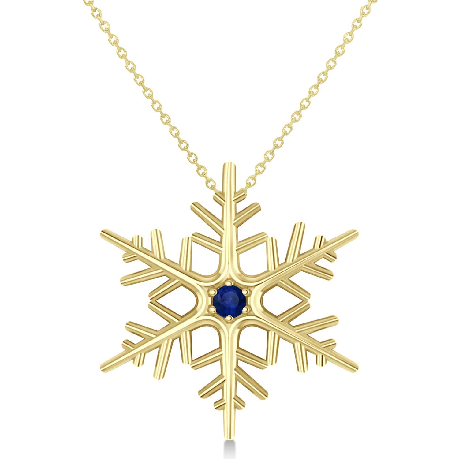 Blue Sapphire Winter Snowflake Pendant Necklace 14k Yellow Gold (0.04ct)