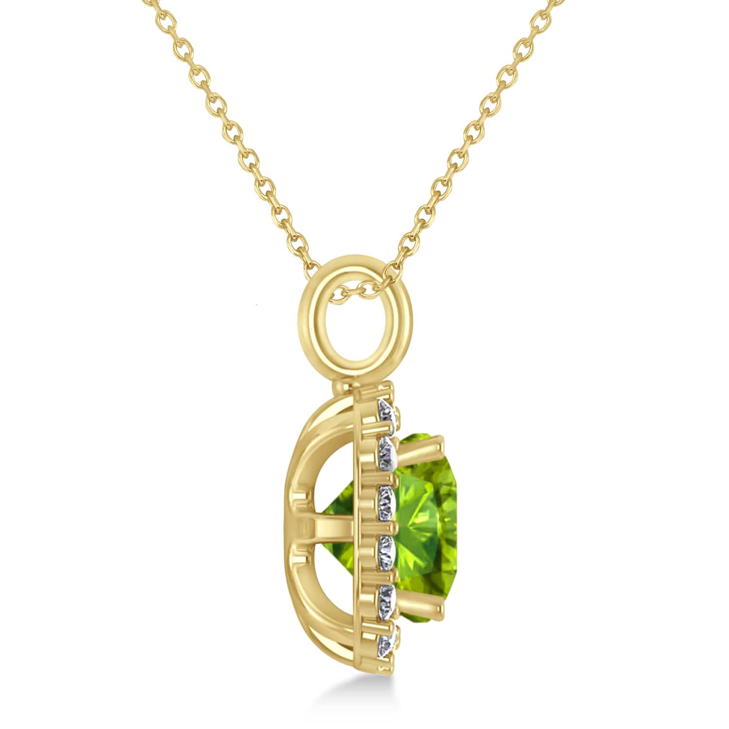 Cushion Cut Peridot & Diamond Halo Pendant 14k Yellow Gold (2.96ct)