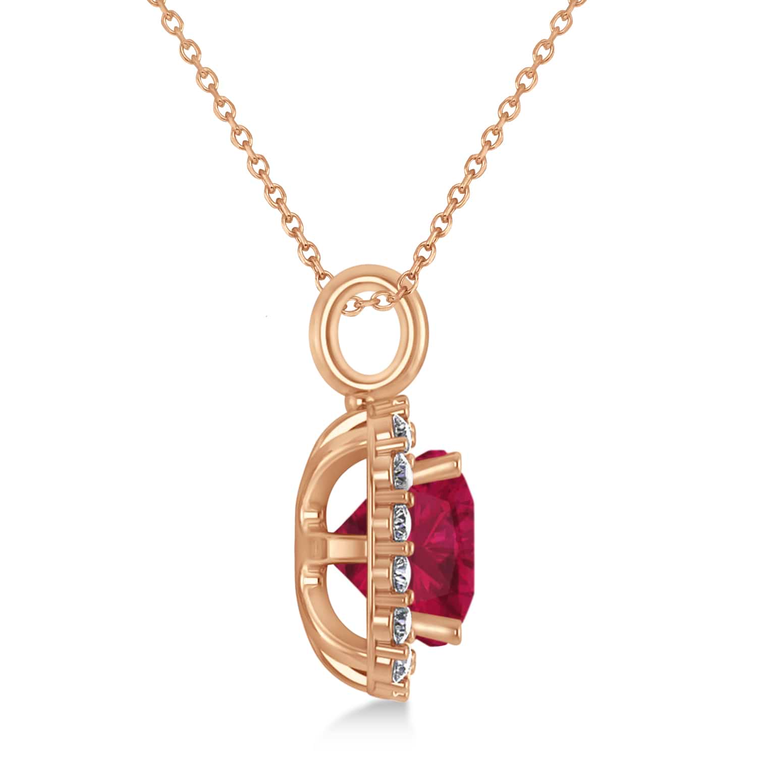 Cushion Cut Ruby & Diamond Halo Pendant 14k Rose Gold (2.96ct)