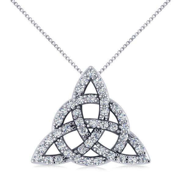 Diamond Trinity Celtic Knot Pendant Necklace 14k White Gold (0.45ct)