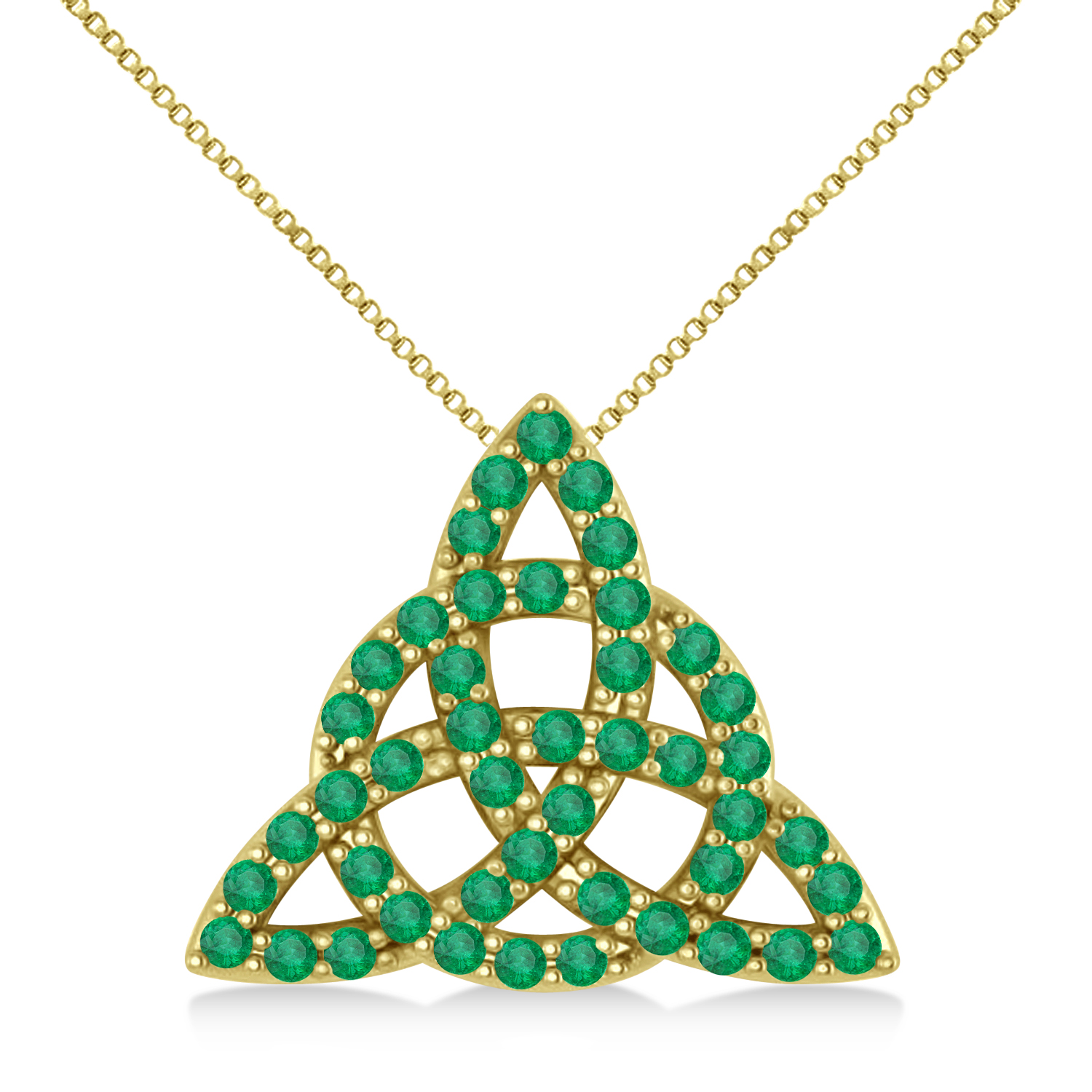 Celtic Round Emerald Pendant Necklace 14k White Gold (1.16ct) - AD3972