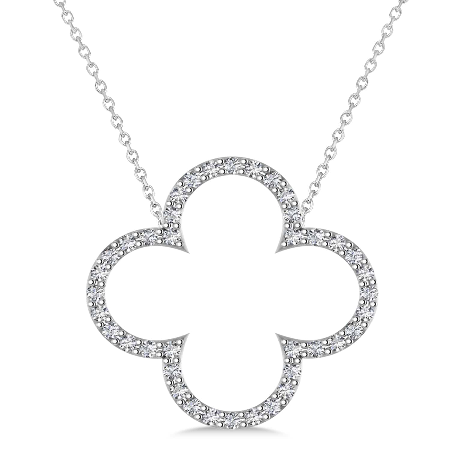 Diamond Clover Pendant Necklace 14K White Gold (0.40ct)