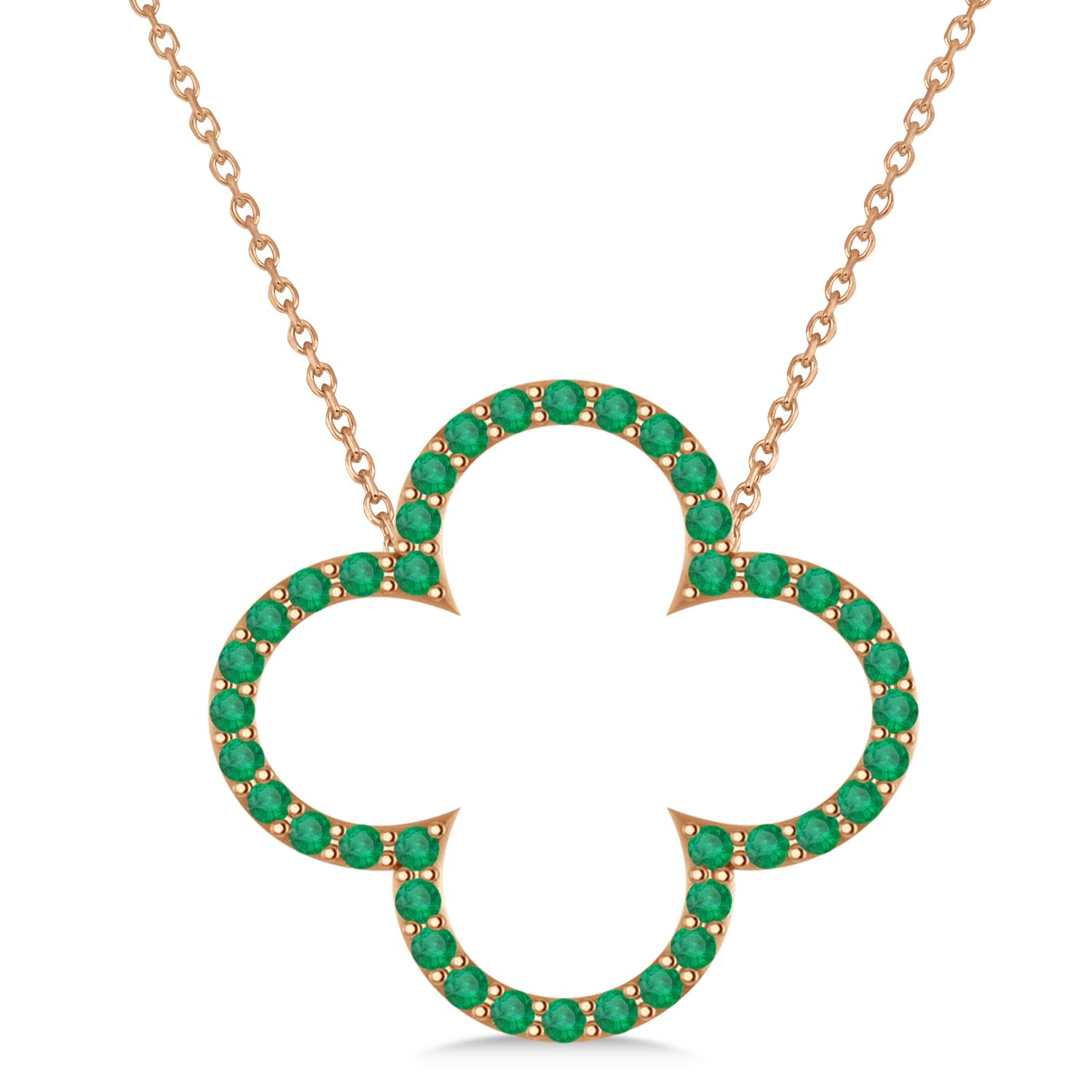 Emerald Clover Pendant Necklace 14K Rose Gold (0.40ct)