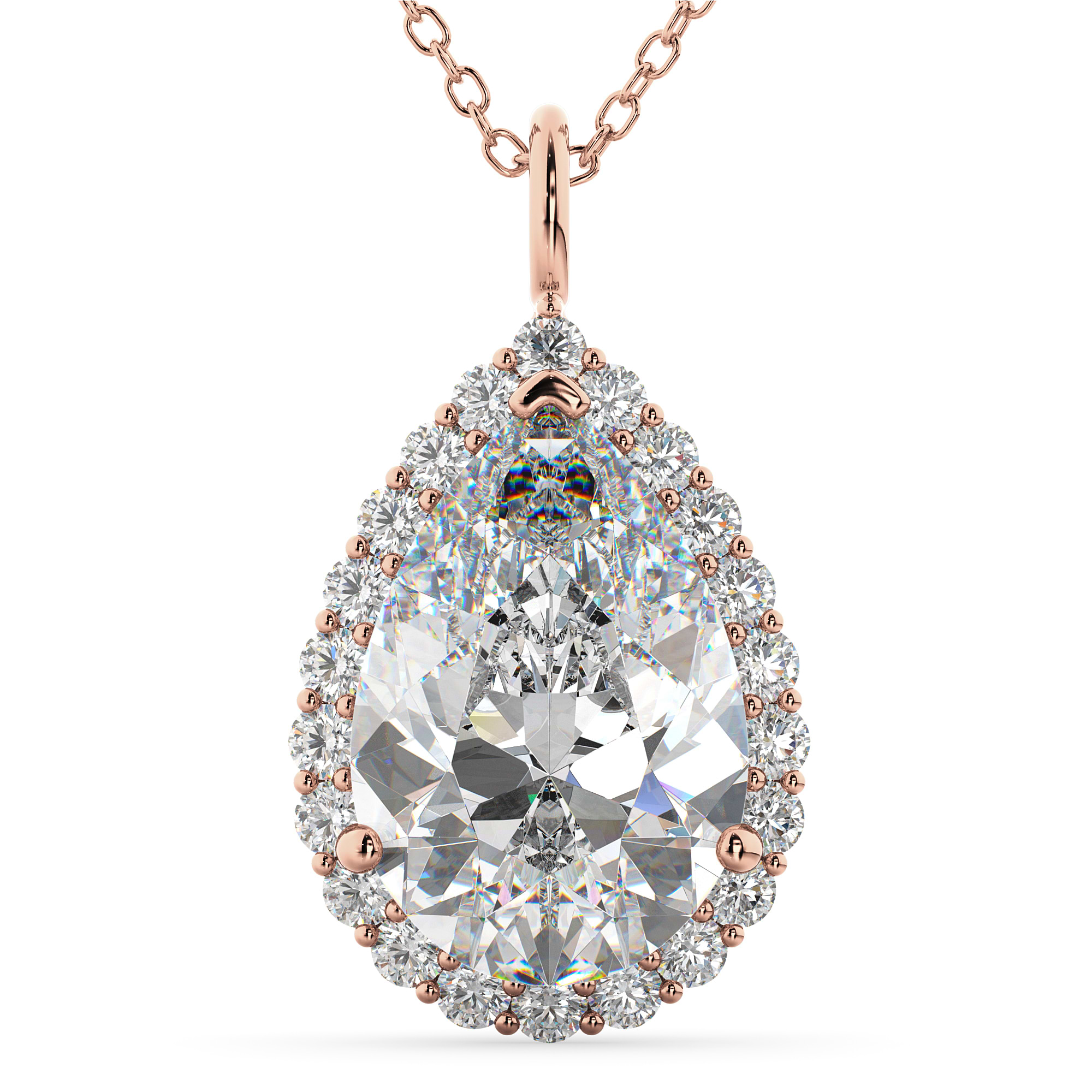 Halo Pear Shaped Diamond Pendant Necklace 14k Rose Gold (4.69ct)