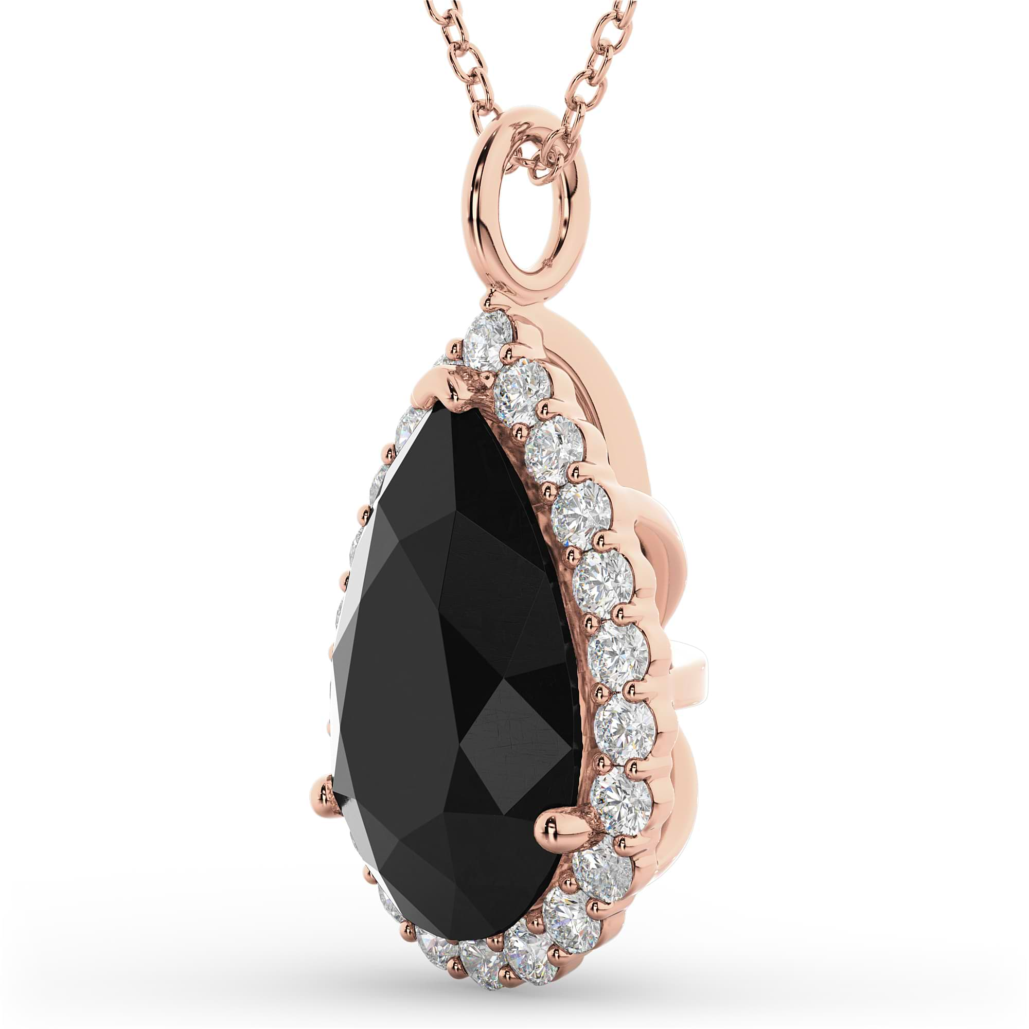 Halo Pear Shaped Black Diamond Necklace 14k Rose Gold 4.69ct - AD4625