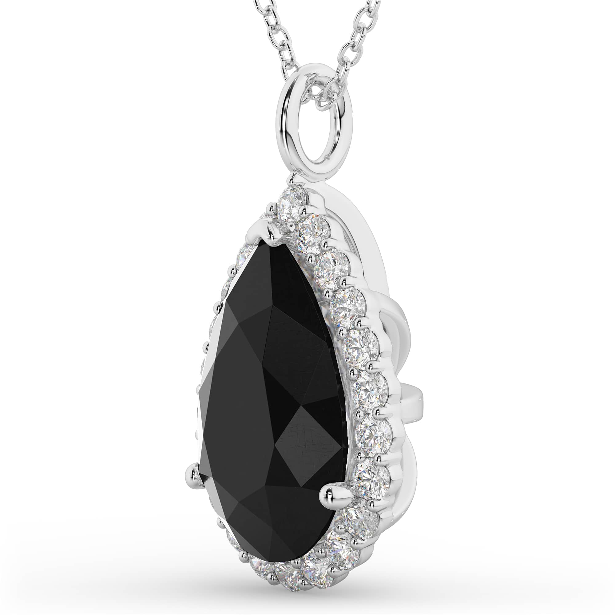Halo Pear Shaped Black Diamond Necklace 14k White Gold (4.69ct)