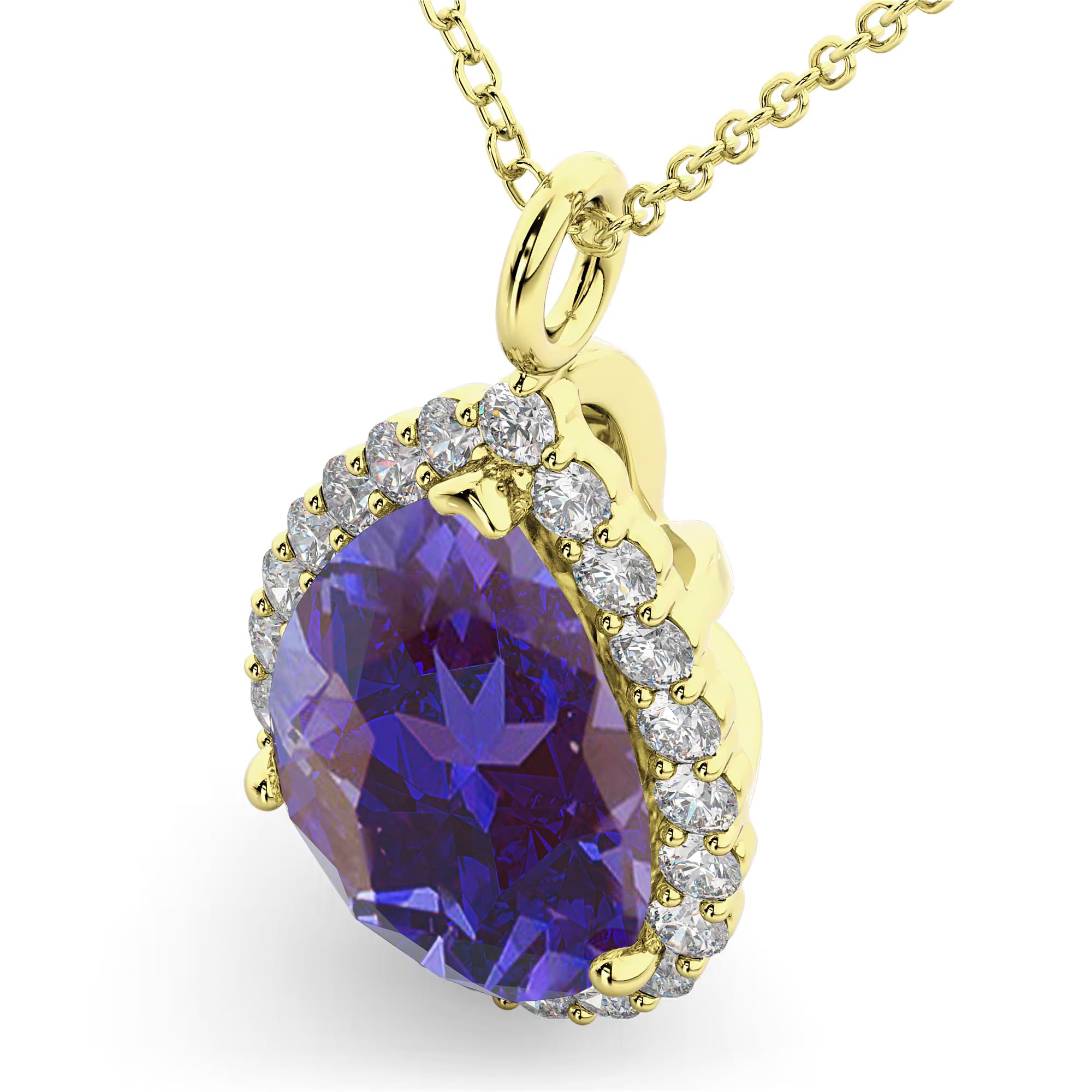 Halo Lab Alexandrite & Diamond Pear Shaped Pendant Necklace 14k Yellow Gold (5.44ct)