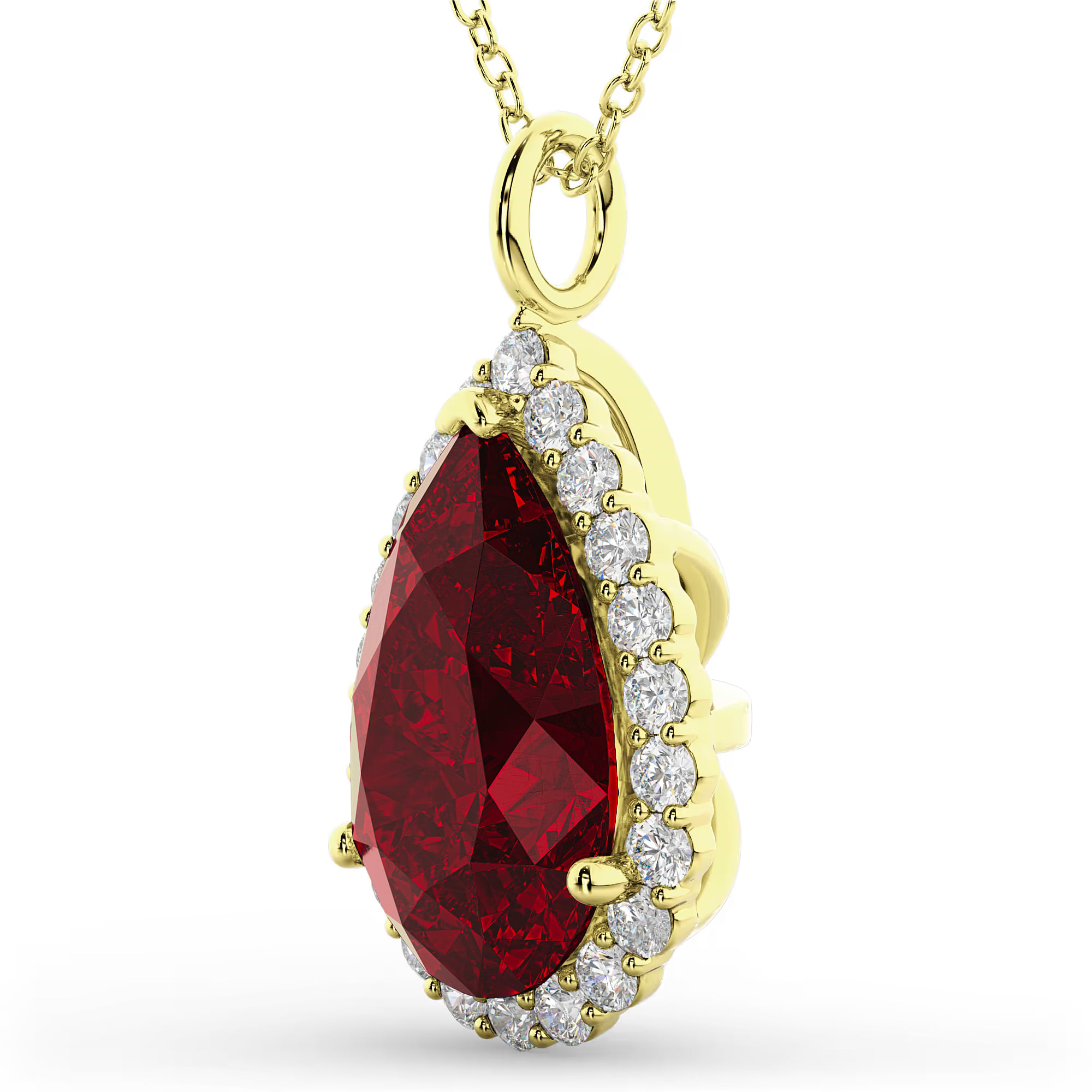 Halo Lab Ruby & Diamond Pear Shaped Pendant Necklace 14k Yellow Gold (8.34ct)