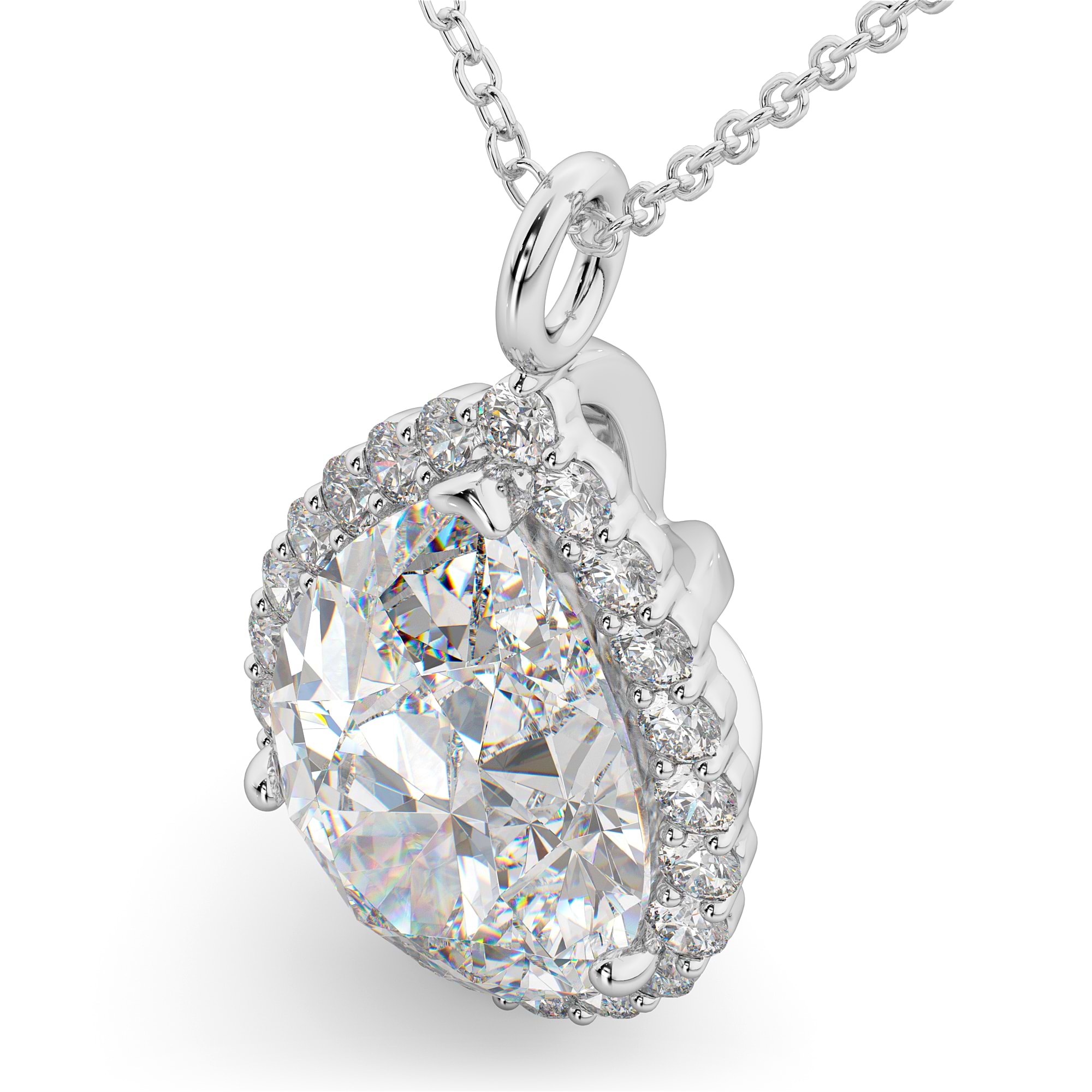 Halo Moissanite & Diamond Pear Shaped Pendant Necklace 14k White Gold  5.44ct - AZ17759