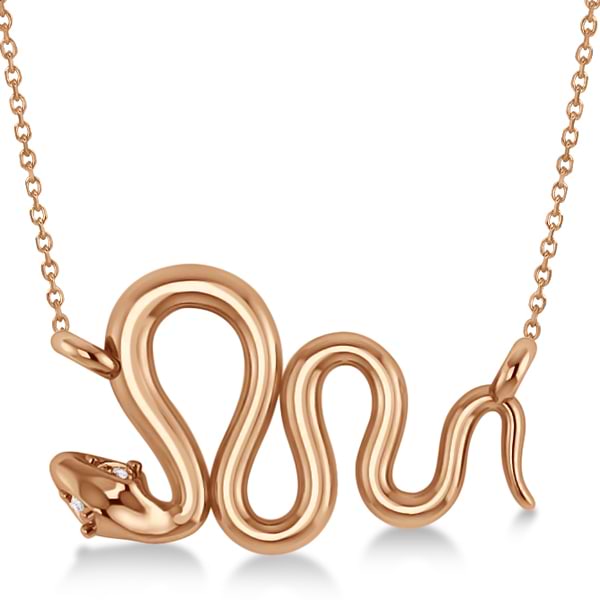 Diamond Swirl Snake Pendant Necklace Women's 14k Rose Gold