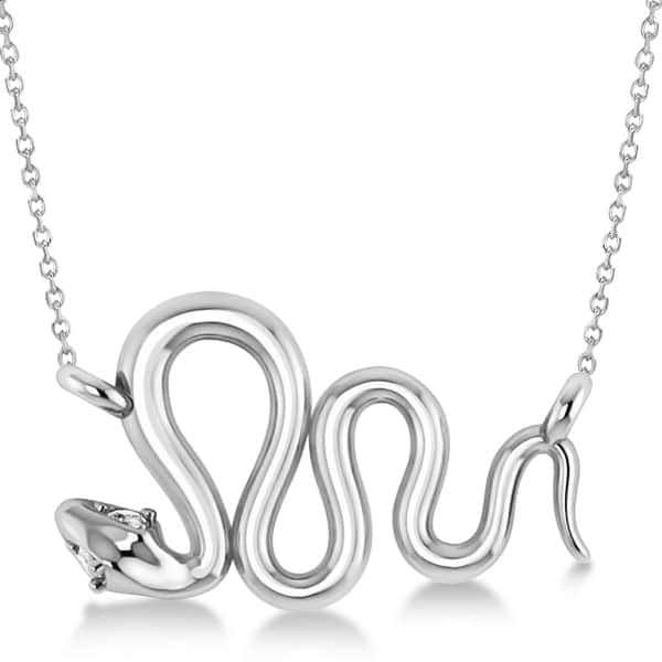 Diamond Swirl Snake Pendant Necklace Women's 14k White Gold