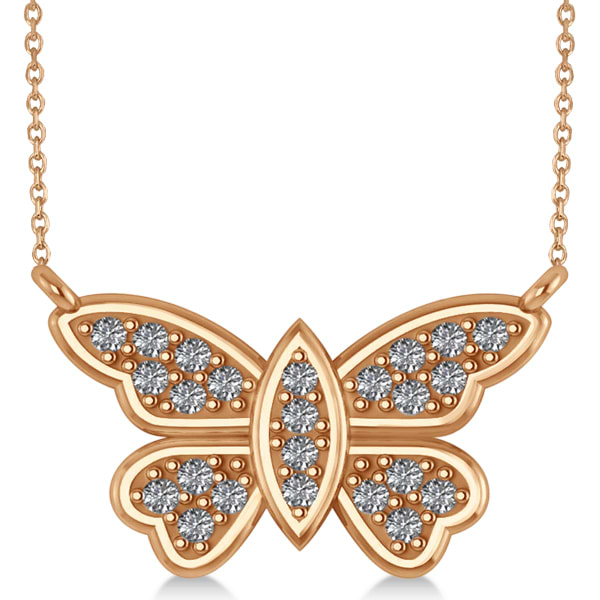 Diamond Butterfly Pendant Necklace 14k Rose Gold (0.24ct)