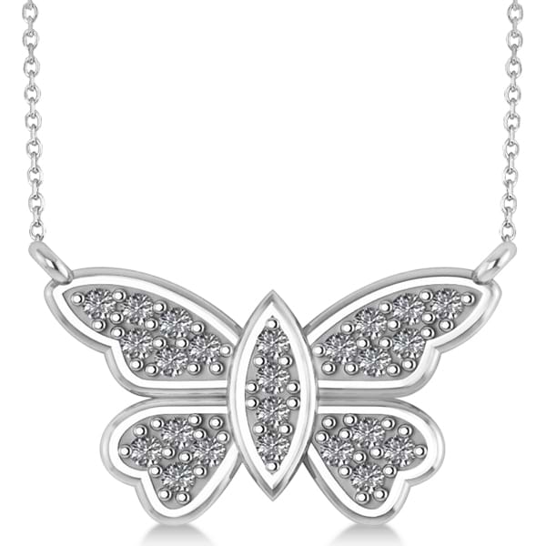 Diamond Butterfly Pendant Necklace 14k White Gold (0.24ct)