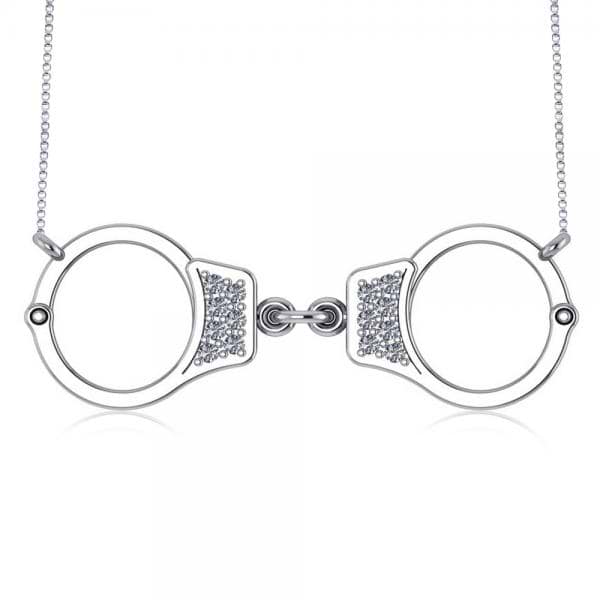 Diamond Accented Handcuffs Pendant Necklace in 14k White Gold (0.14ct)