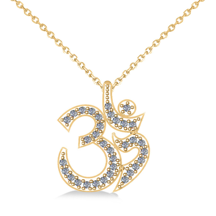 Ohm Sign Diamond Pendant Necklace 14k Yellow Gold (0.34ct)