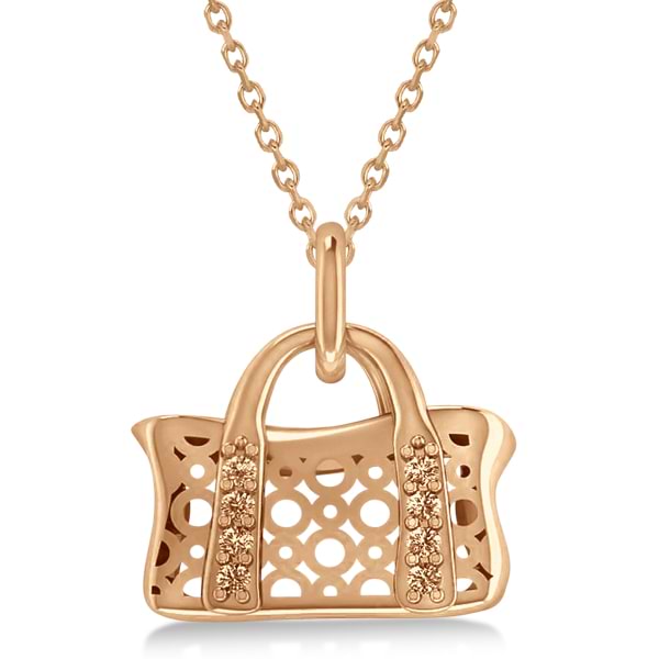 Purse Pendant Necklace with Diamond Accents 14k Pink Gold (0.08ct)