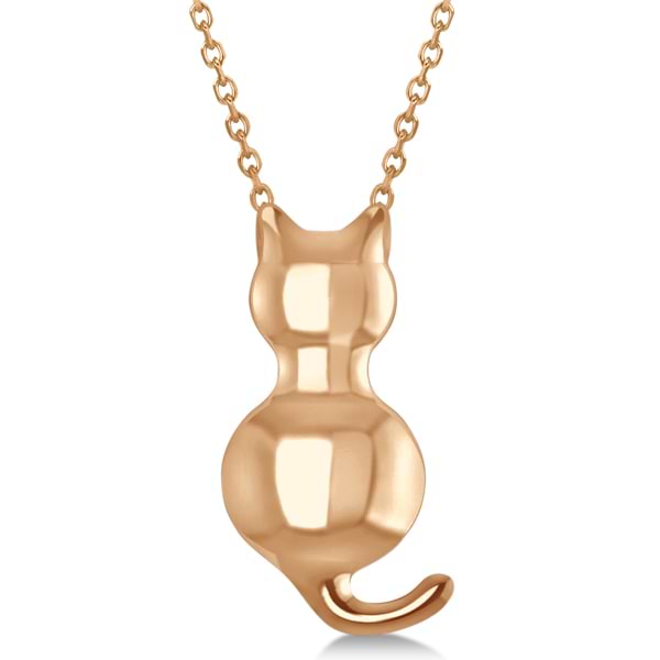 Cat Shaped Pendant Necklace 14k Pink Gold