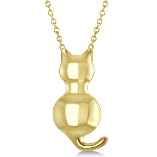 Cat Shaped Pendant Necklace 14k Yellow Gold
