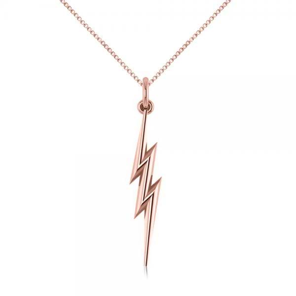 Lightning Bolt Drop Pendant Necklace in Plain Metal 14k Rose Gold