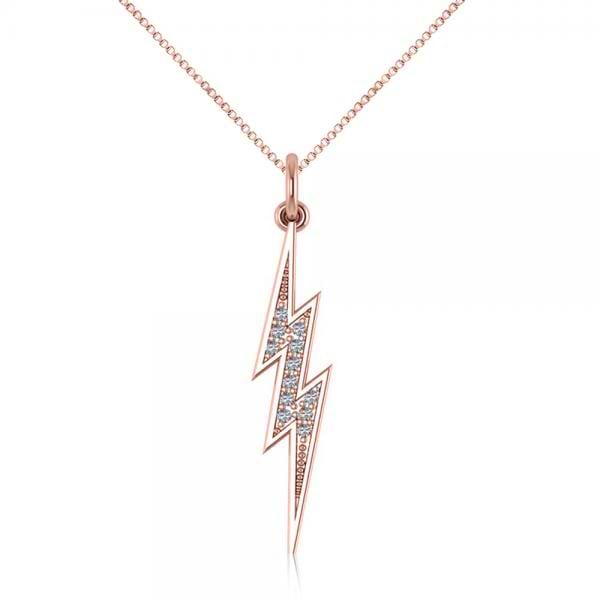 Diamond Accented Lightning Bolt Pendant Necklace in 14k Rose Gold (0.06ct)