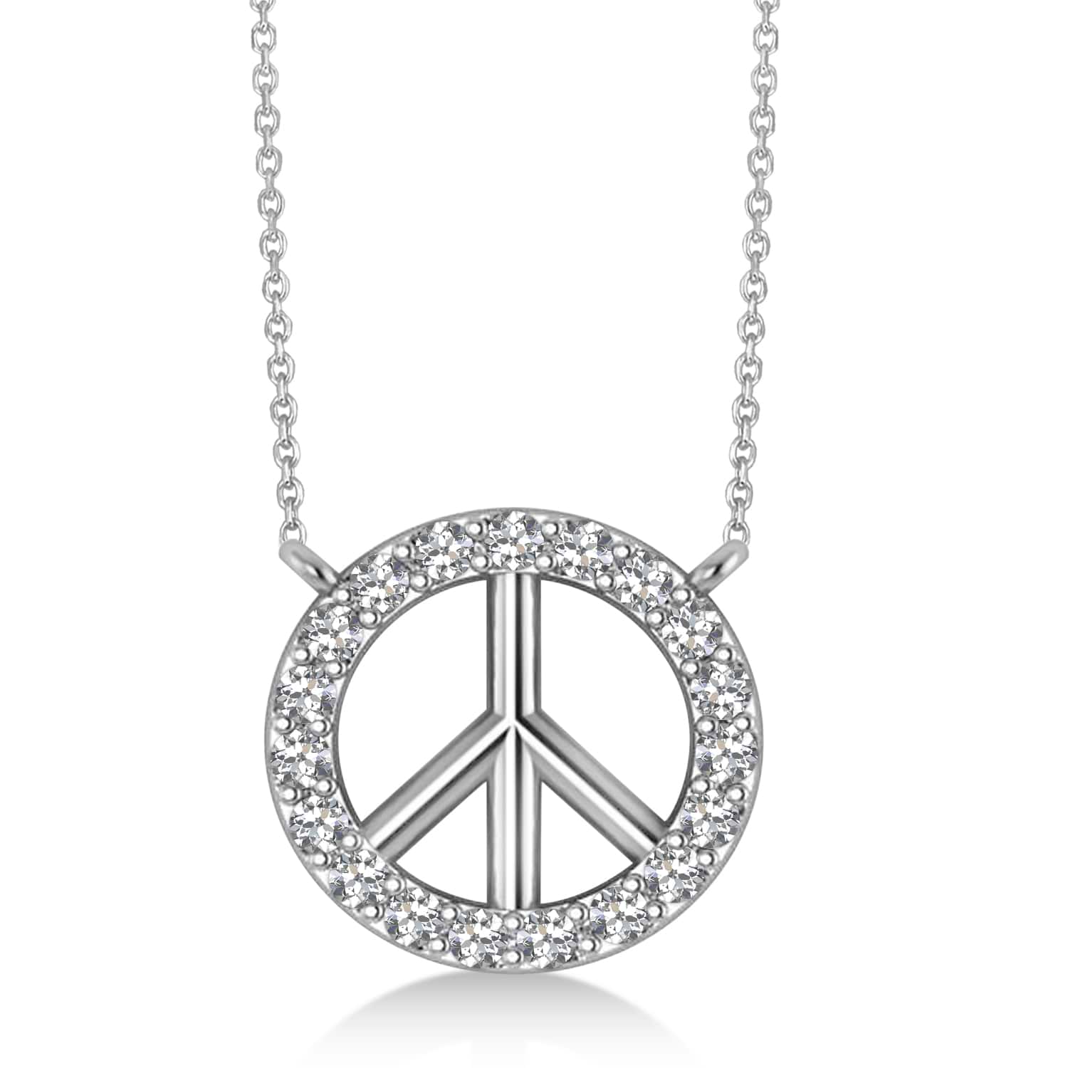 Petite Diamond Peace Sign Charm Pendant Necklace 14K White Gold (0.14ct)