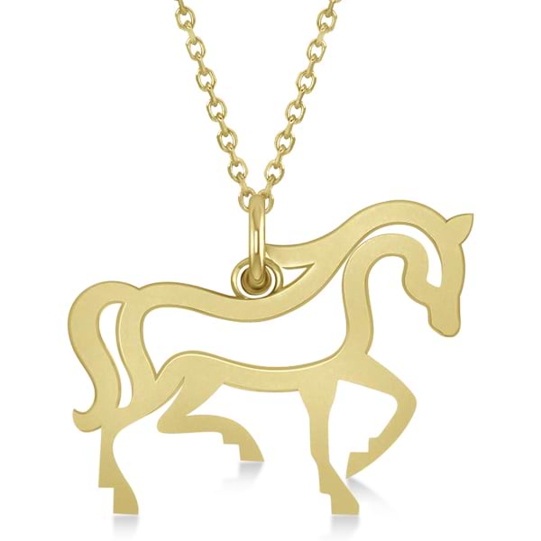 Galloping Horse Pendant Necklace Plain Metal 14k Yellow Gold