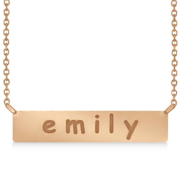 Personalized Engraved Name Necklace Bar Pendant 14k Rose Gold