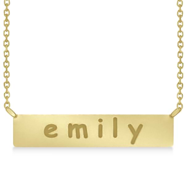 Personalized Engraved Name Necklace Bar Pendant 14k Yellow Gold