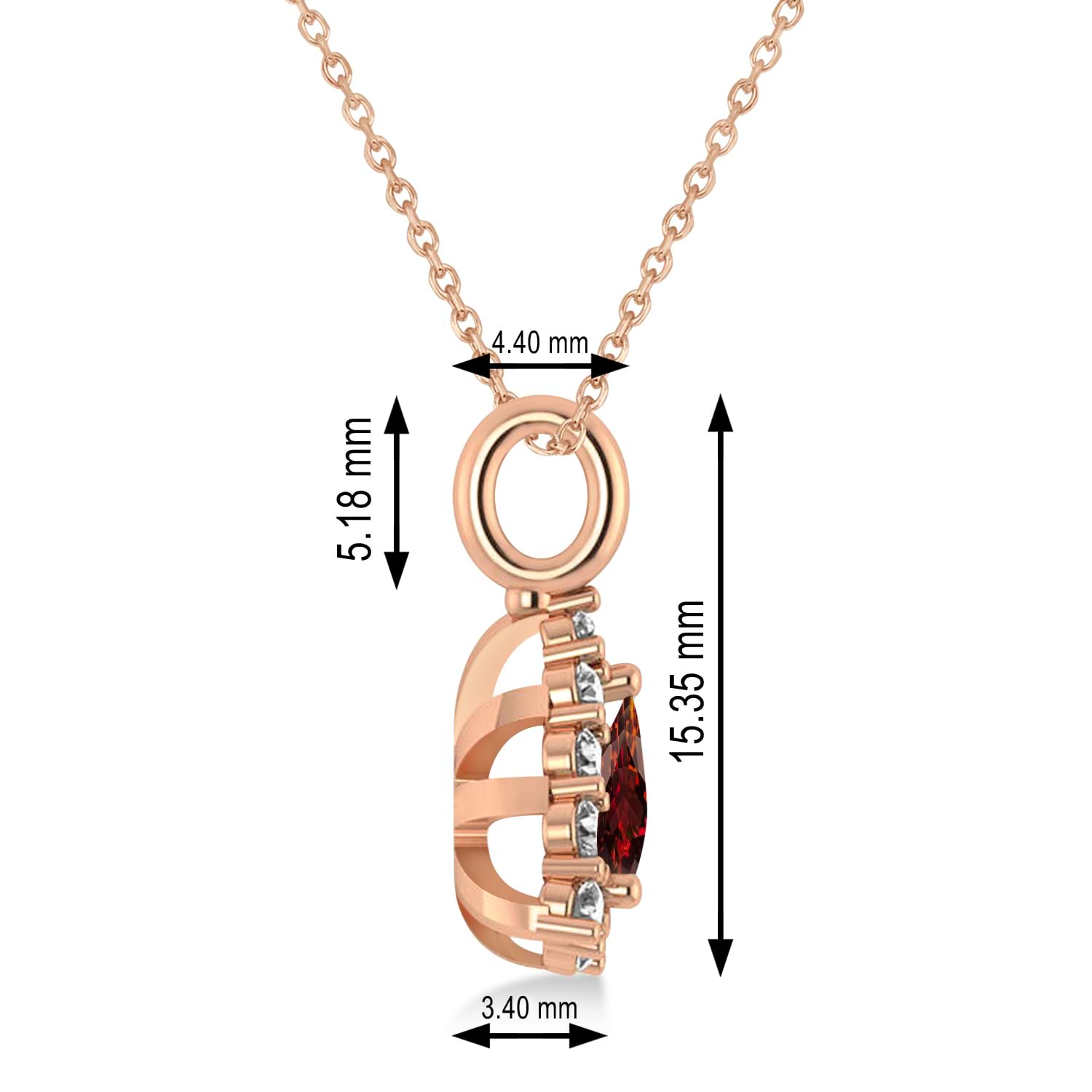Diamond & Garnet Trillion Cut Pendant Necklace 14k Rose Gold (1.7ct)