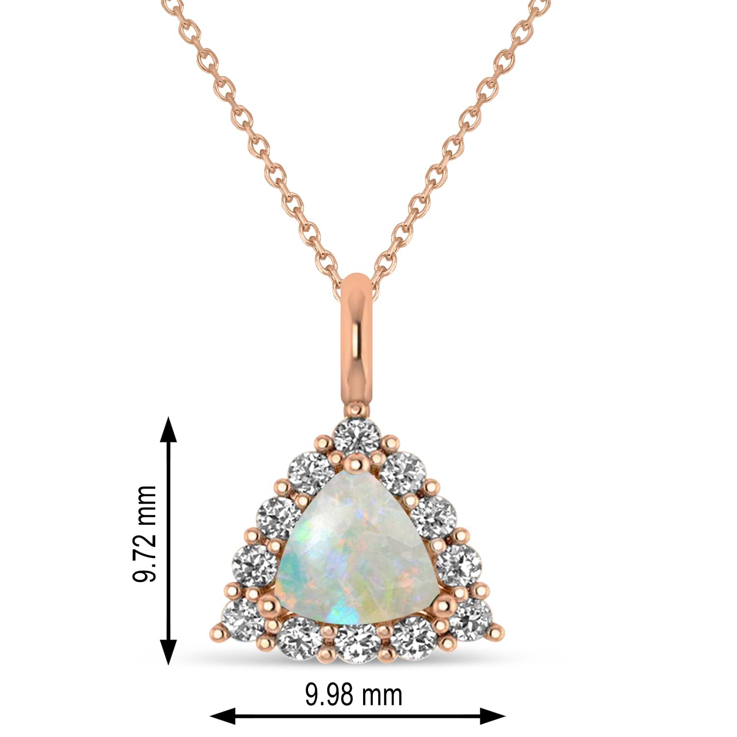 Diamond & Opal Trillion Cut Pendant Necklace 14k Rose Gold (1.24ct)