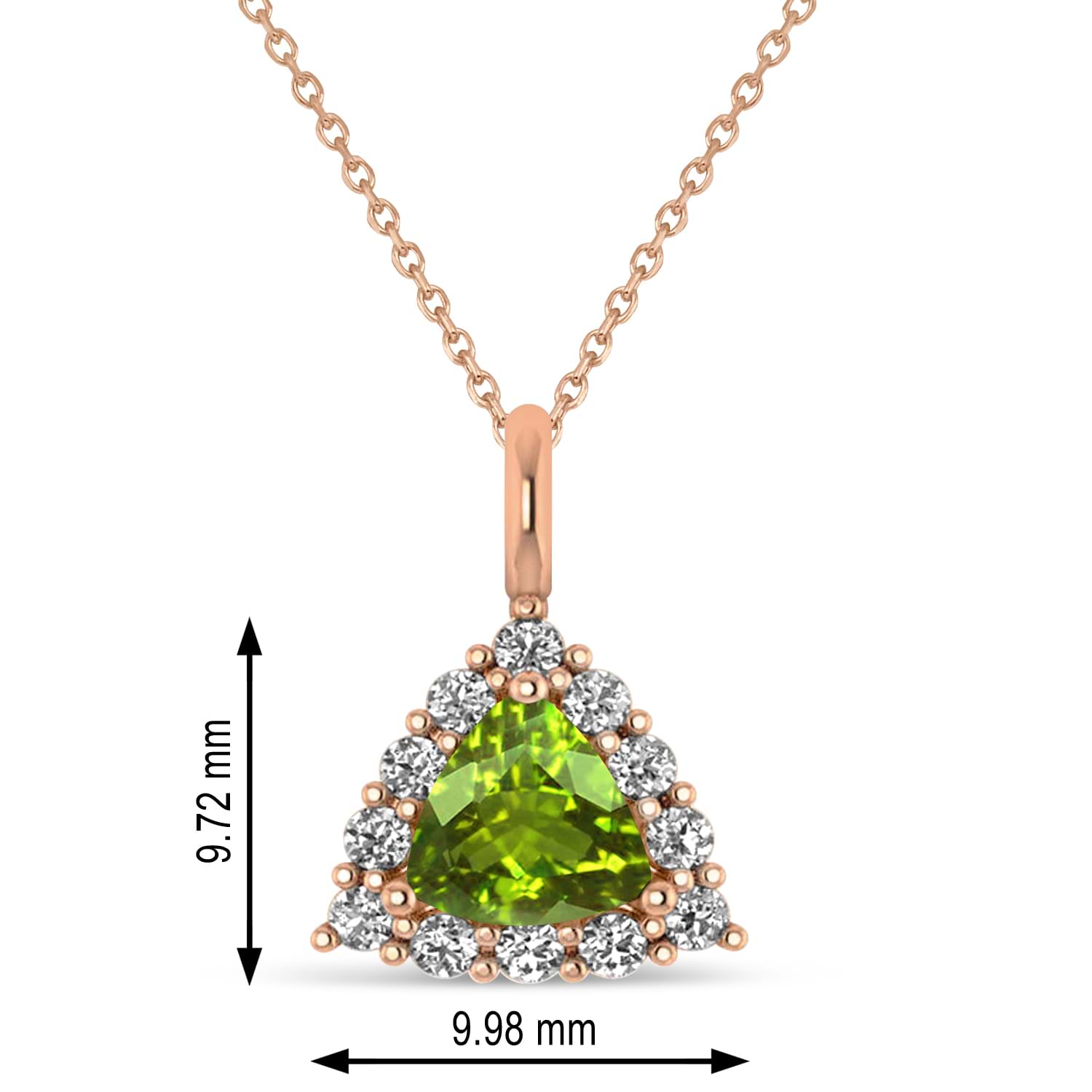 Diamond & Peridot Trillion Cut Pendant Necklace 14k Rose Gold (1.53ct)
