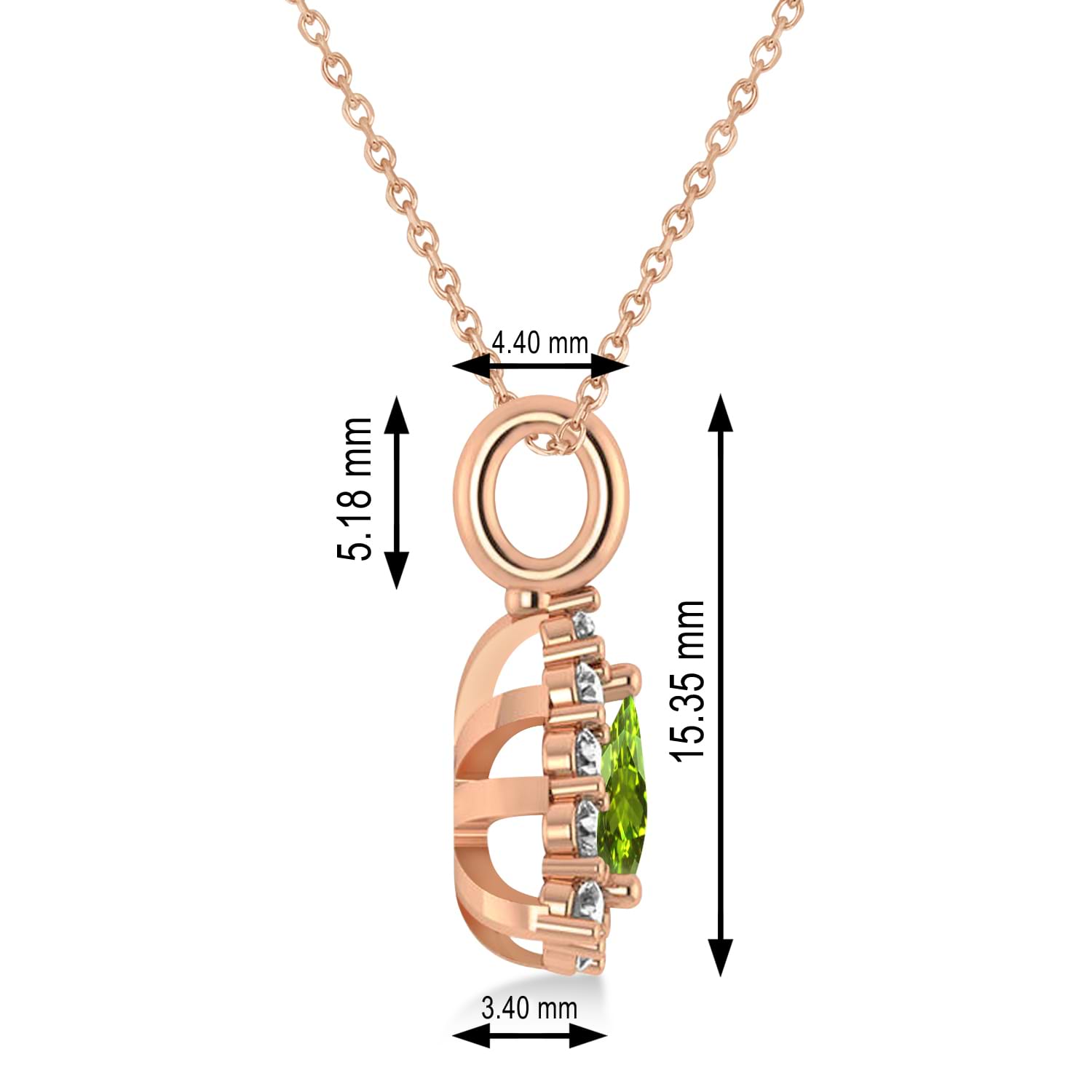 Diamond & Peridot Trillion Cut Pendant Necklace 14k Rose Gold (1.53ct)