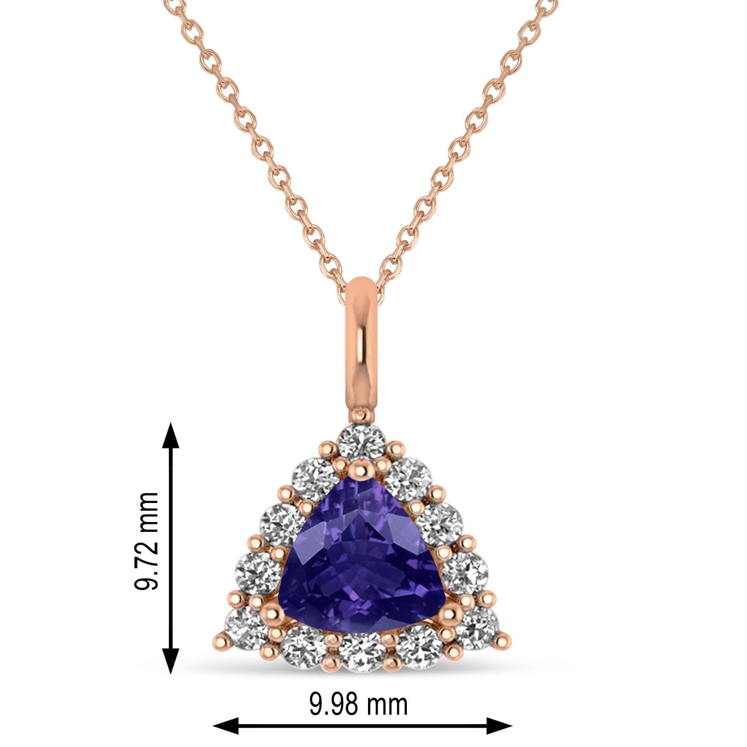 Diamond & Tanzanite Trillion Cut Pendant Necklace 14k Rose Gold (1.53ct)