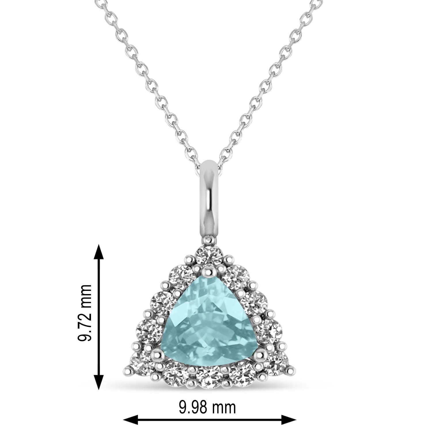 Diamond & Aquamarine Trillion Cut Pendant Necklace 14k White Gold (1.28ct)