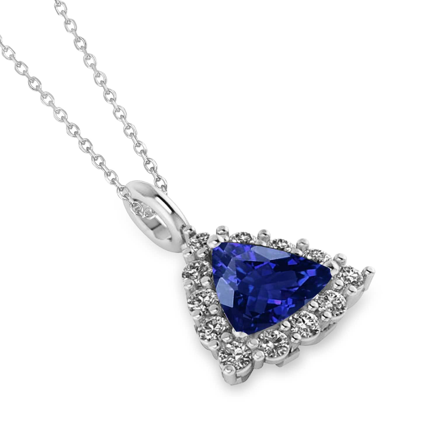 Diamond & Blue Sapphire Trillion Cut Pendant Necklace 14k White Gold (1.78ct)