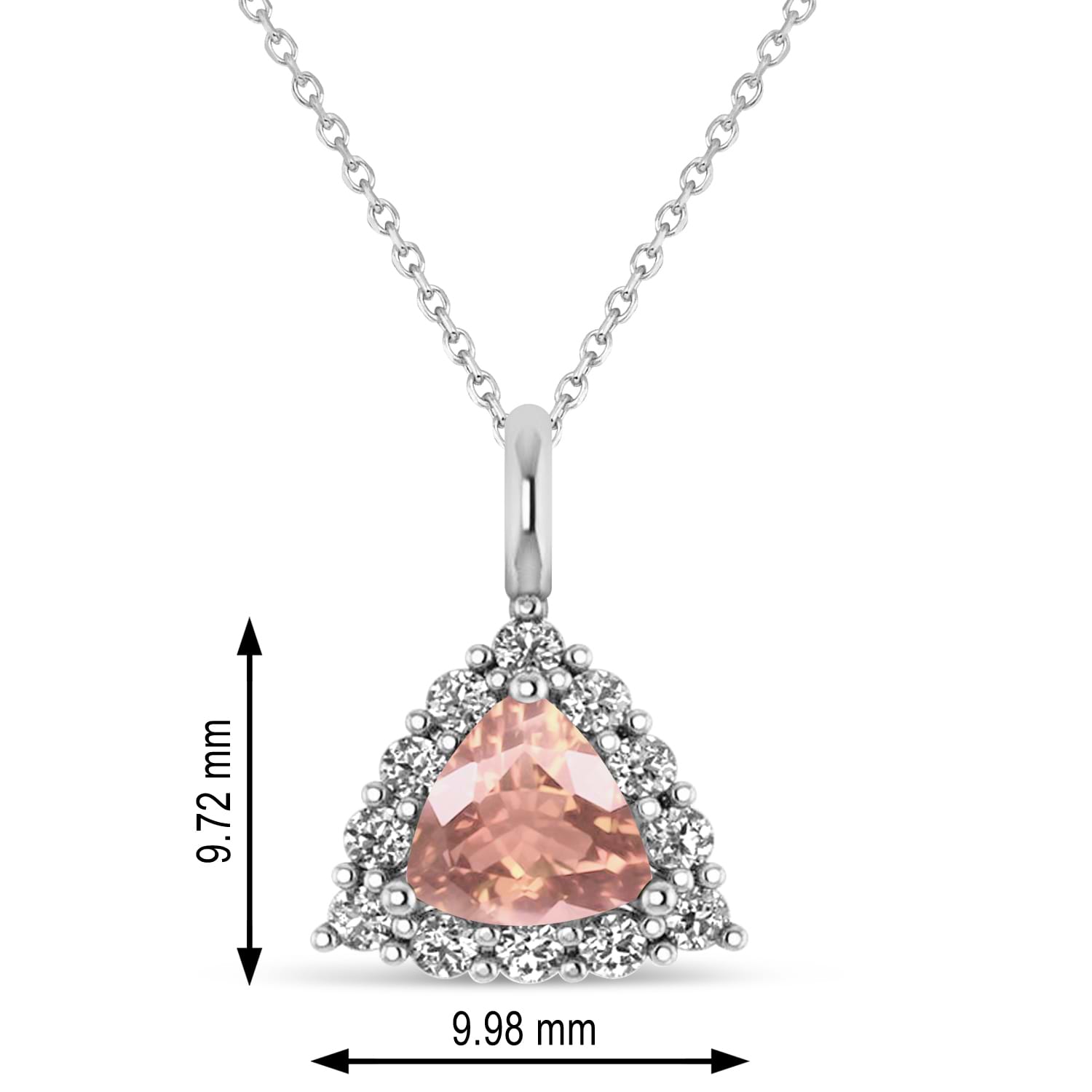 Diamond & Morganite Trillion Cut Pendant Necklace 14k White Gold (1.24ct)