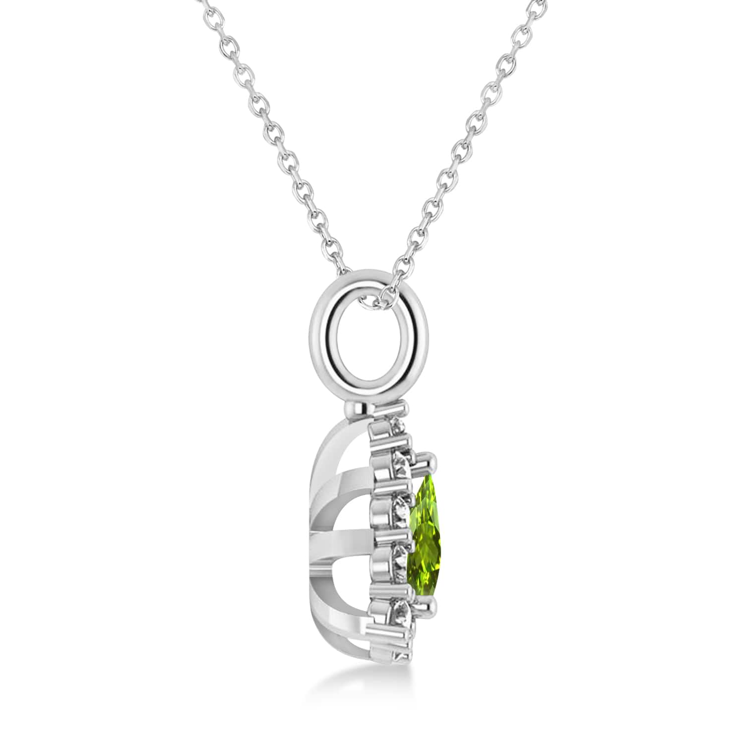 Diamond & Peridot Trillion Cut Pendant Necklace 14k White Gold (1.53ct)