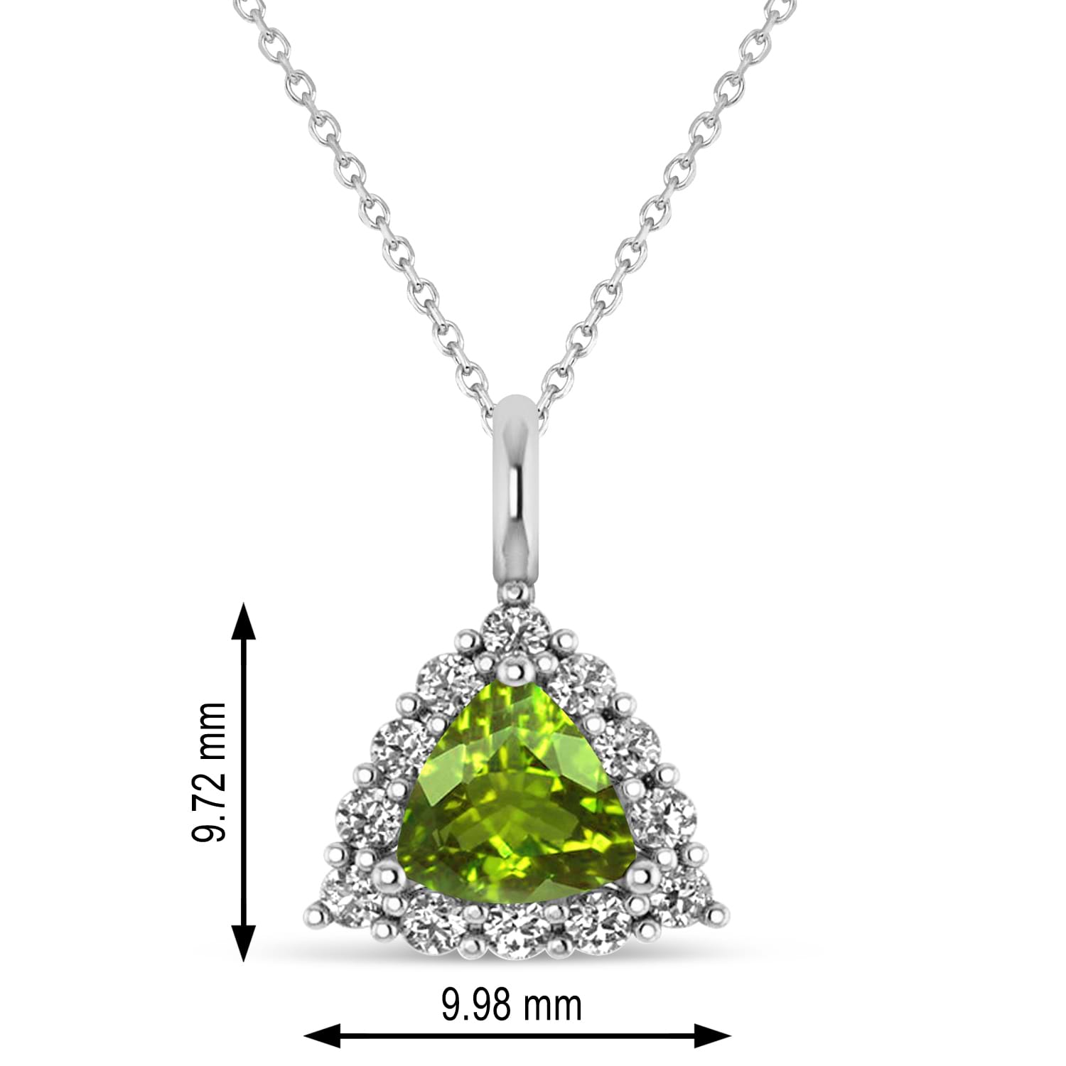 Diamond & Peridot Trillion Cut Pendant Necklace 14k White Gold (1.53ct)
