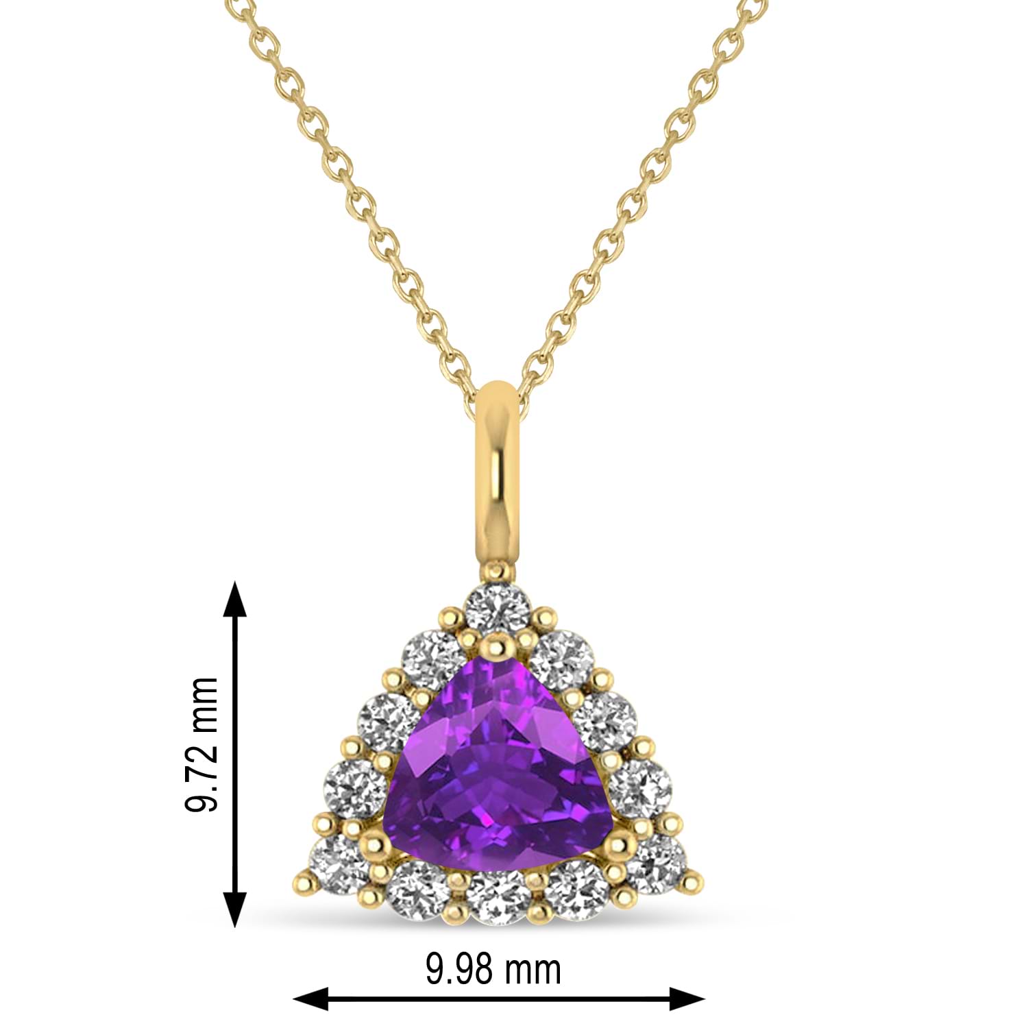 Diamond & Amethyst Trillion Cut Pendant Necklace 14k Yellow Gold (1.26ct)