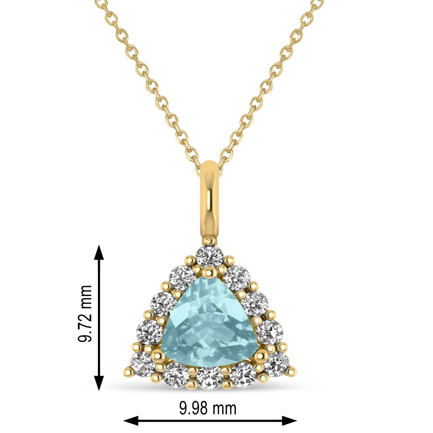 Diamond & Aquamarine Trillion Cut Pendant Necklace 14k Yellow Gold (1.28ct)